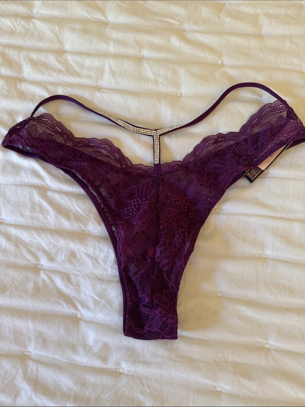 Victoria's Secret Lace Brazilian Panty with Rhinestone T-Detail